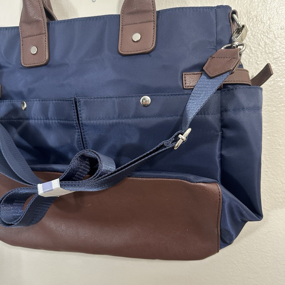 Signature Diaper Bag Messenger Canvas Blue/ Brown Baby Tote Travel Organizer - Picture 9 of 13